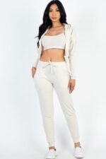 French Terry Cropped Cami With Zip-up Jacket And Joggers Set - Image 10