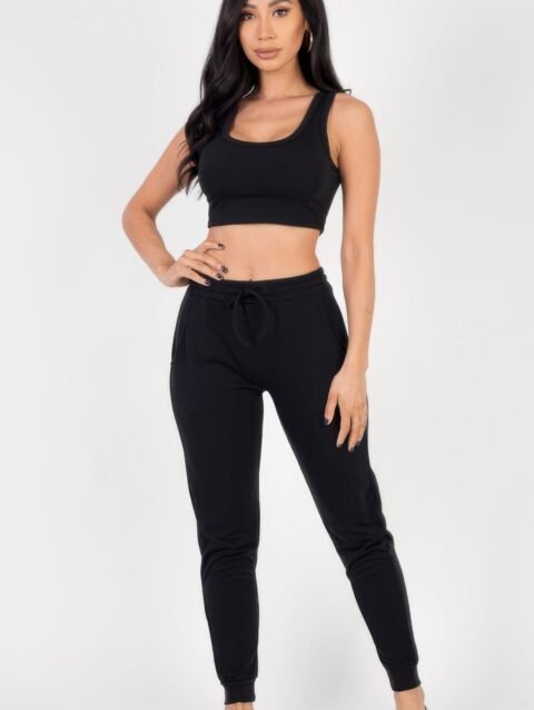 French Terry Cropped Tank Top & Joggers Set