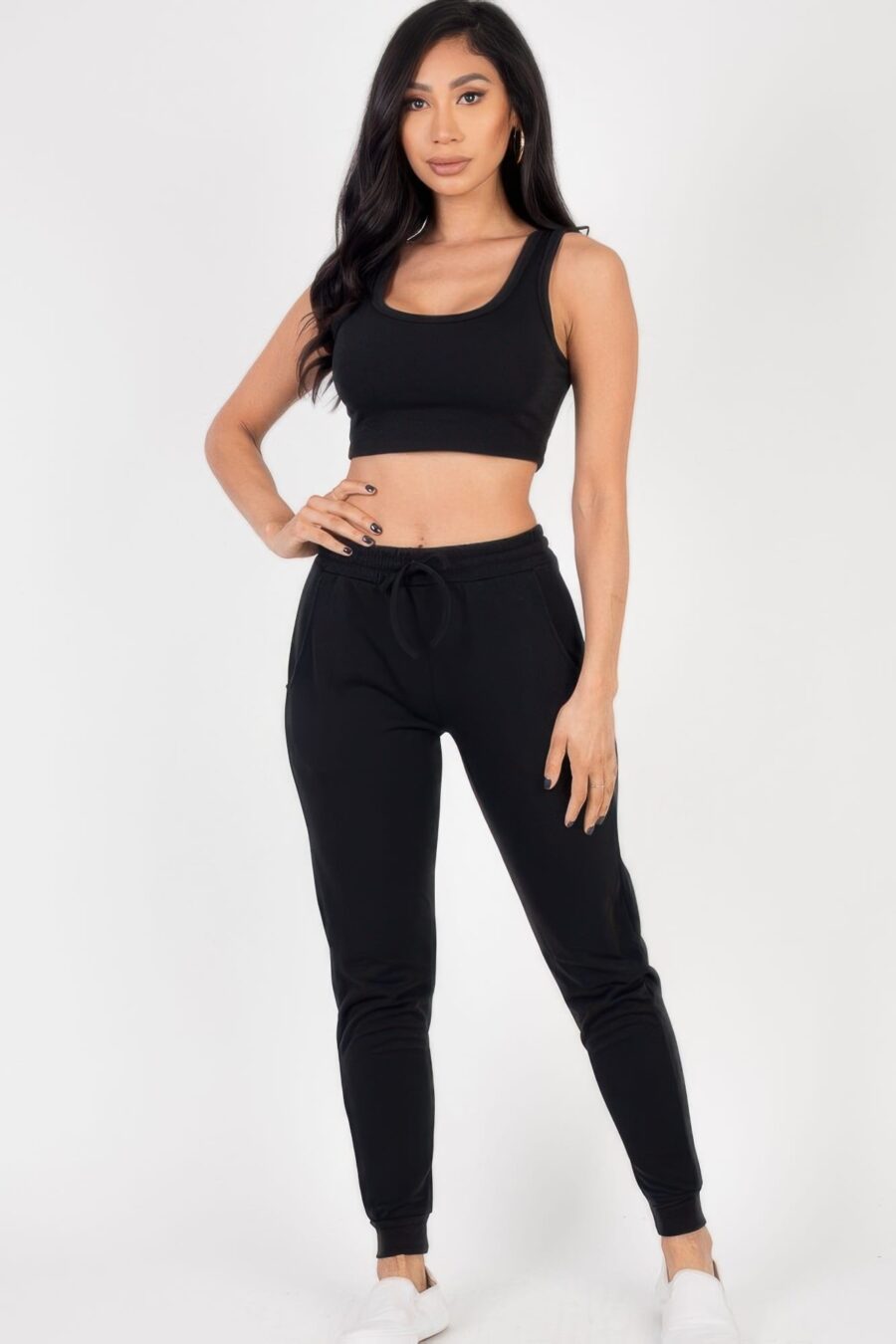 French terry cropped tank top & joggers set