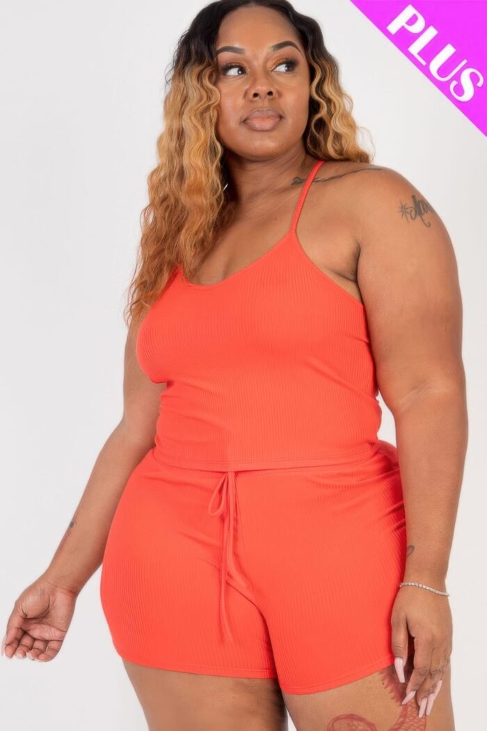 Plus size ribbed crop cami top & shorts set - image 1