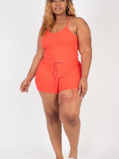 Plus Size Ribbed Crop Cami Top & Shorts Set Plus Size Ribbed Crop Cami Top & Shorts Set