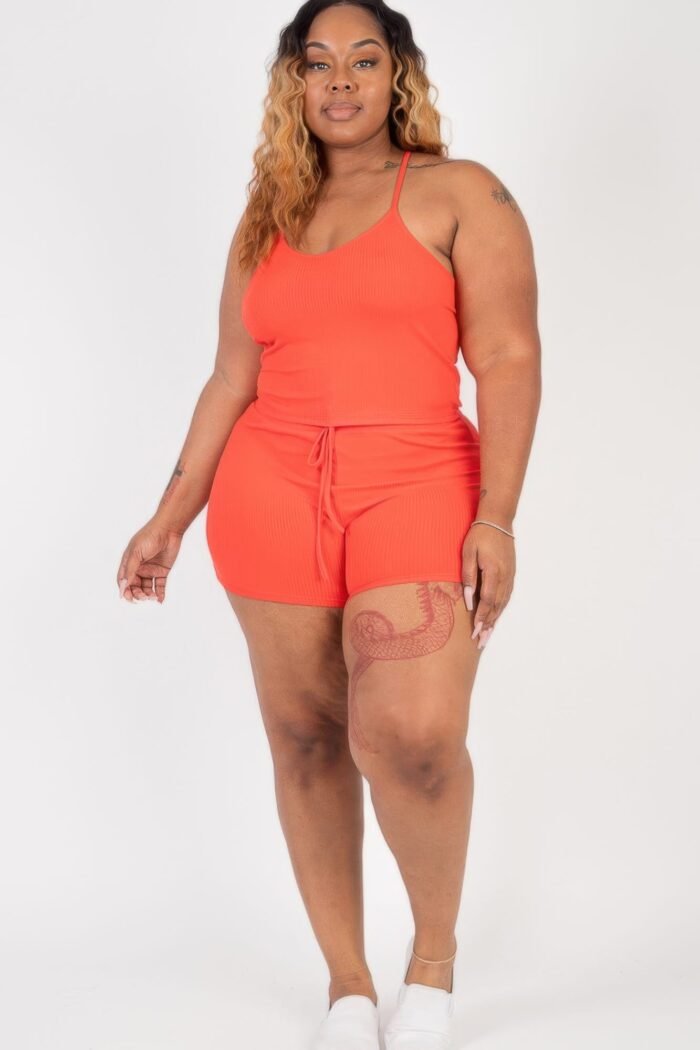 Plus size ribbed crop cami top & shorts set - image 2