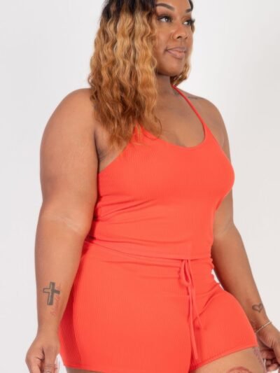 Plus Size Ribbed Crop Cami Top & Shorts Set Plus Size Ribbed Crop Cami Top & Shorts Set
