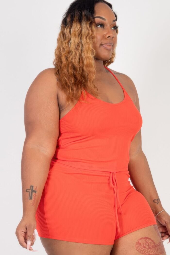 Plus size ribbed crop cami top & shorts set - image 3
