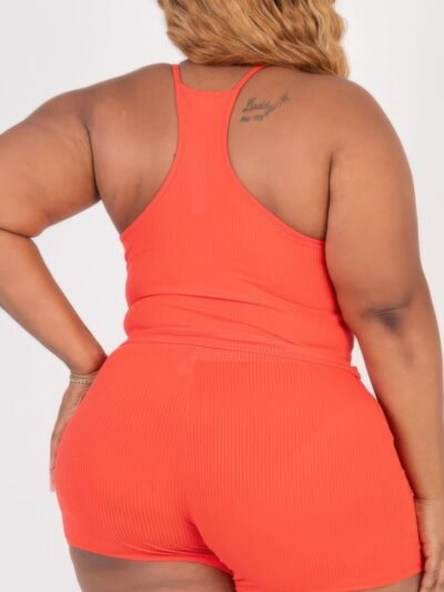 Plus Size Ribbed Crop Cami Top & Shorts Set Plus Size Ribbed Crop Cami Top & Shorts Set