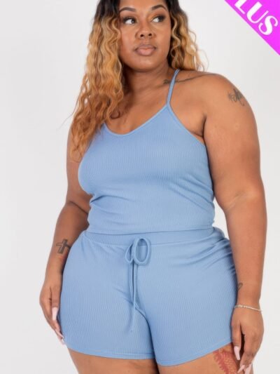 Plus Size Ribbed Crop Cami Top & Shorts Set Plus Size Ribbed Crop Cami Top & Shorts Set