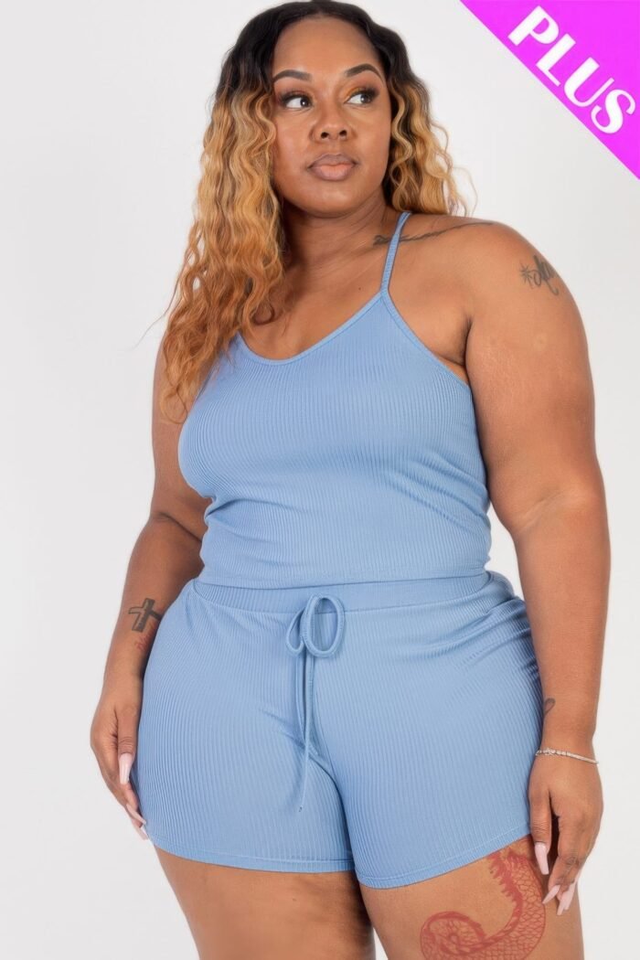 Plus size ribbed crop cami top & shorts set - image 6