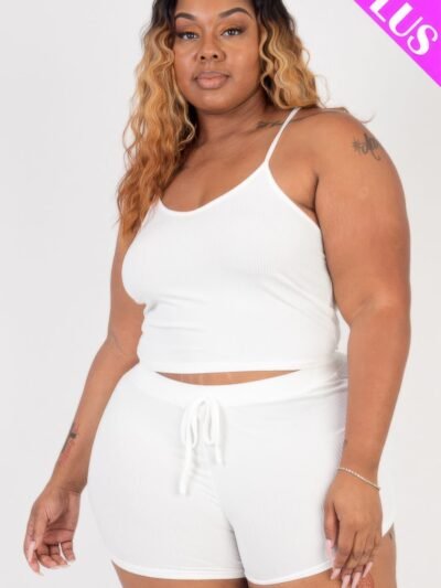 Plus Size Ribbed Crop Cami Top & Shorts Set Plus Size Ribbed Crop Cami Top & Shorts Set