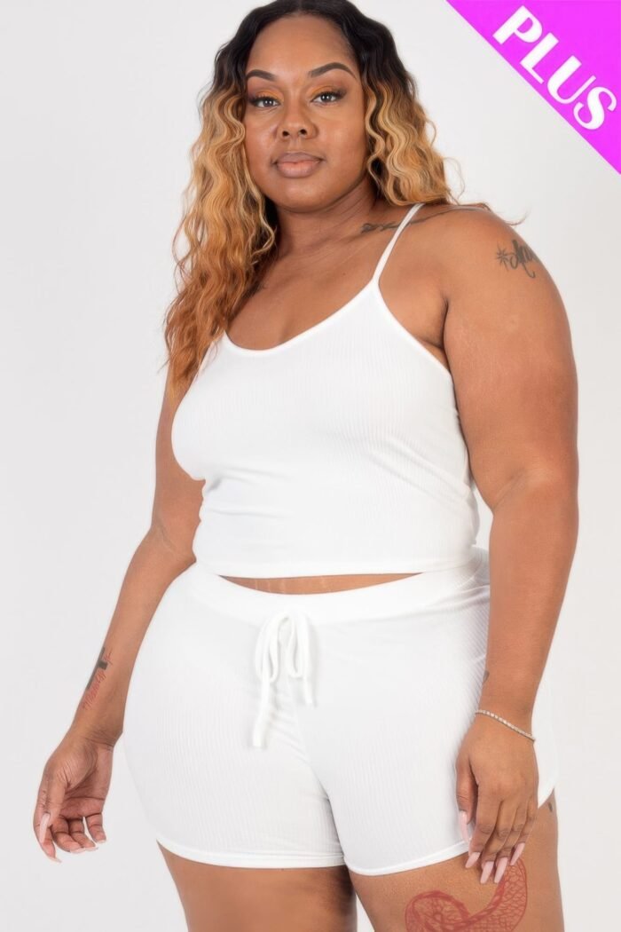 Plus size ribbed crop cami top & shorts set - image 7