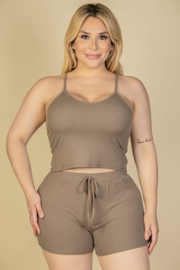 Plus size ribbed crop cami top & shorts set - image 8