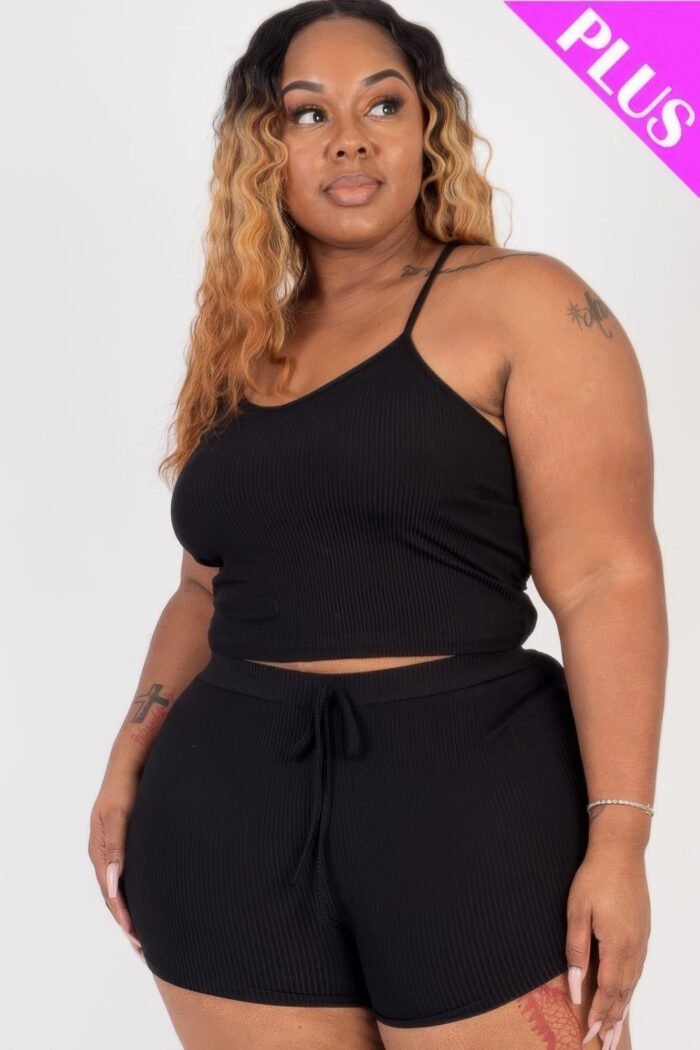 Plus size ribbed crop cami top & shorts set - image 9