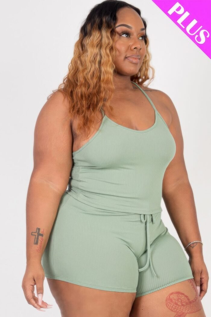 Plus size ribbed crop cami top & shorts set - image 11