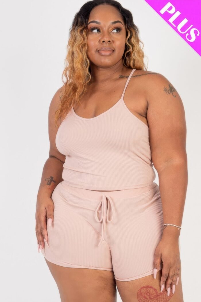 Plus size ribbed crop cami top & shorts set - image 12