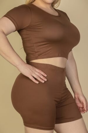Plus Size Short Sleeve Crop Top & Shorts Set Plus Size Short Sleeve Crop Top & Shorts Set