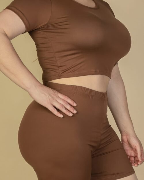 plus size short sleeve crop top & shorts set