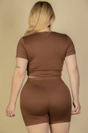 Plus Size Short Sleeve Crop Top & Shorts Set Plus Size Short Sleeve Crop Top & Shorts Set