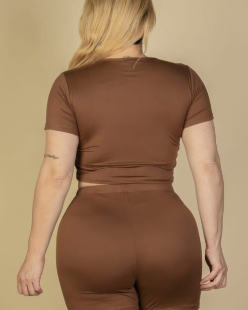 plus size short sleeve crop top & shorts set