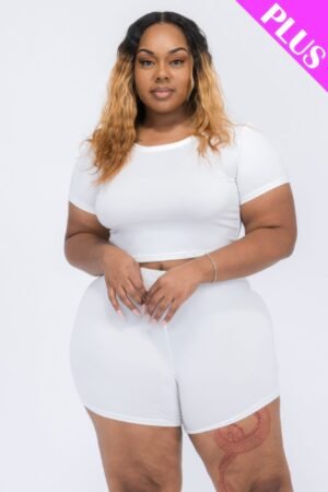 Plus Size Short Sleeve Crop Top & Shorts Set Plus Size Short Sleeve Crop Top & Shorts Set