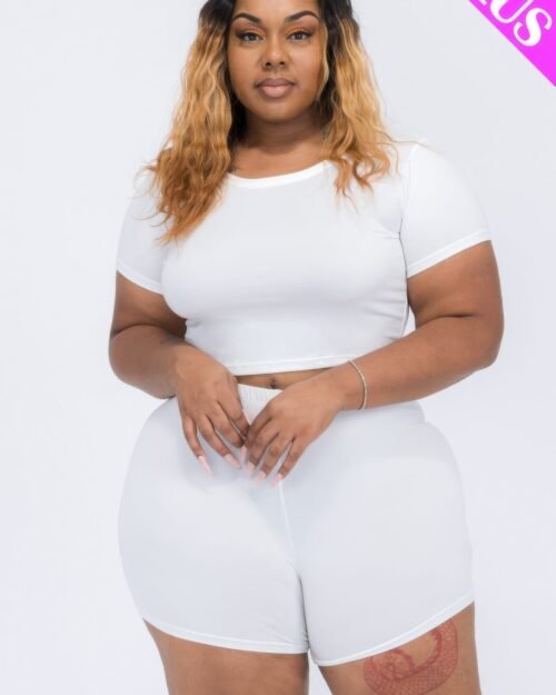plus size short sleeve crop top & shorts set