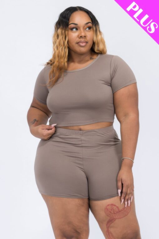 Plus Size Short Sleeve Crop Top & Shorts Set - Image 7