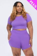 Plus Size Short Sleeve Crop Top & Shorts Set - Image 8