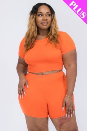 Plus Size Short Sleeve Crop Top & Shorts Set Plus Size Short Sleeve Crop Top & Shorts Set