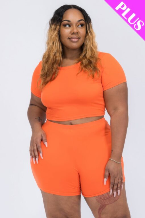 Plus Size Short Sleeve Crop Top & Shorts Set - Image 10