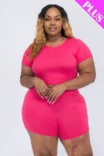 Plus Size Short Sleeve Crop Top & Shorts Set - Image 11
