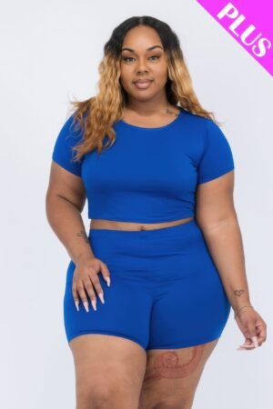 Plus Size Short Sleeve Crop Top & Shorts Set Plus Size Short Sleeve Crop Top & Shorts Set