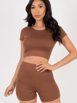 Short Sleeve Crop Top & Shorts Set