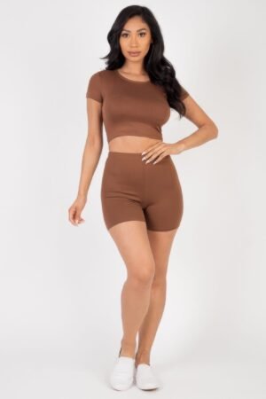 Short Sleeve Crop Top & Shorts Set Short Sleeve Crop Top & Shorts Set