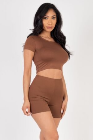 Short Sleeve Crop Top & Shorts Set Short Sleeve Crop Top & Shorts Set