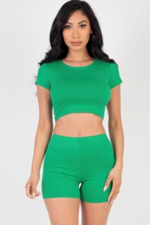 Short Sleeve Crop Top & Shorts Set Short Sleeve Crop Top & Shorts Set