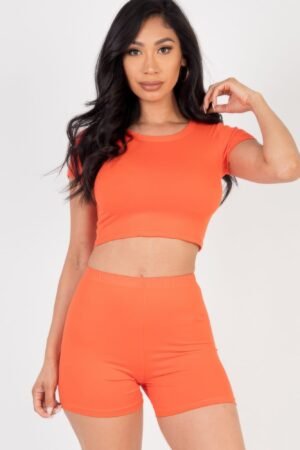 Short Sleeve Crop Top & Shorts Set Short Sleeve Crop Top & Shorts Set