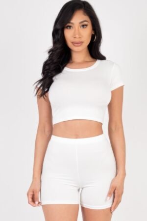 Short Sleeve Crop Top & Shorts Set Short Sleeve Crop Top & Shorts Set