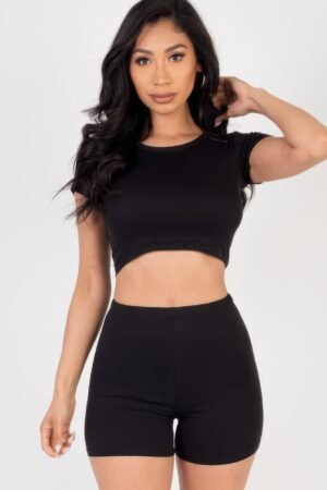 Short Sleeve Crop Top & Shorts Set Short Sleeve Crop Top & Shorts Set