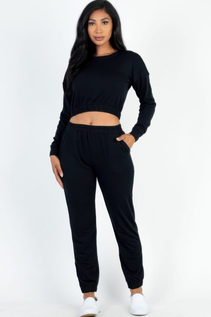 French terry elastic waist pullover & joggers set - image 1
