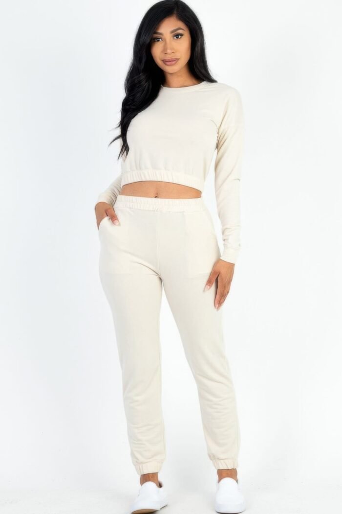 French terry elastic waist pullover & joggers set - image 2