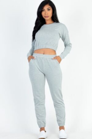 French Terry Elastic Waist Pullover & Joggers Set French Terry Elastic Waist Pullover & Joggers Set