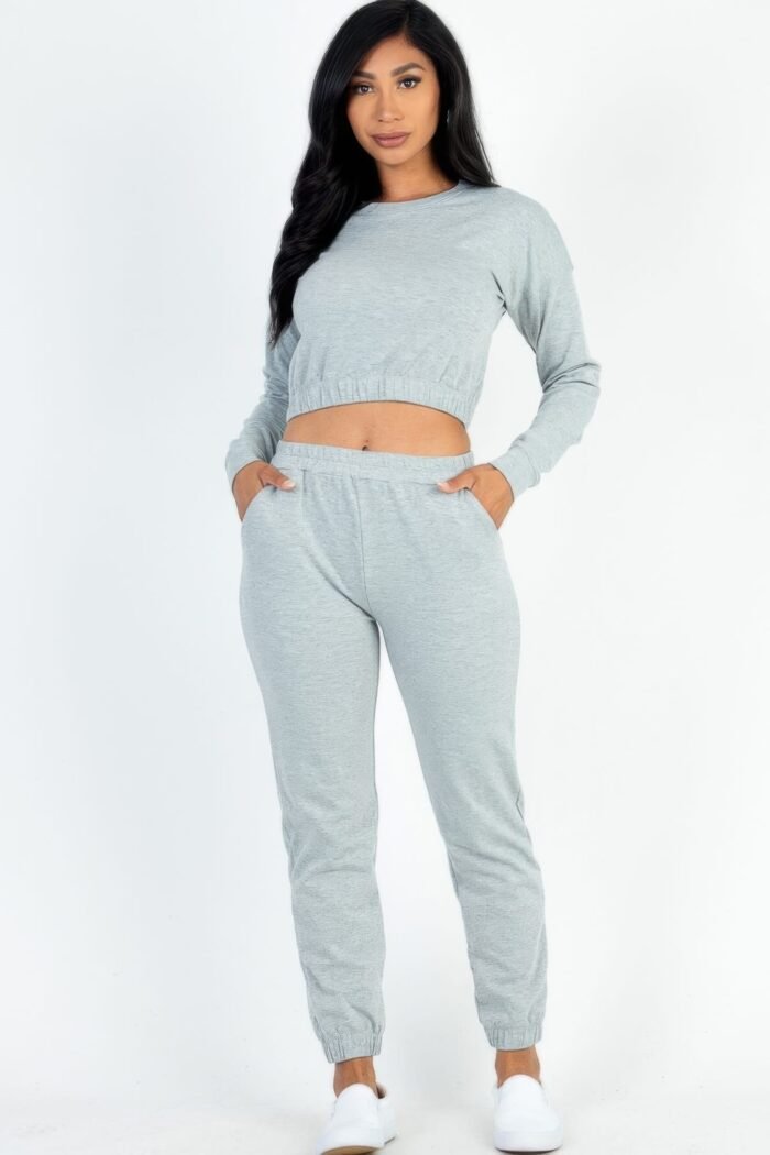 French terry elastic waist pullover & joggers set - image 3