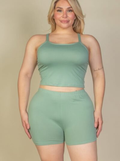 Plus Size Split Back Cami Top & Shorts Set