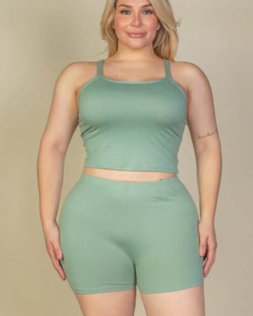 Plus Size Split Back Cami Top & Shorts Set