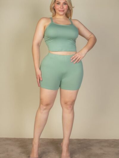 Plus Size Split Back Cami Top & Shorts Set Plus Size Split Back Cami Top & Shorts Set