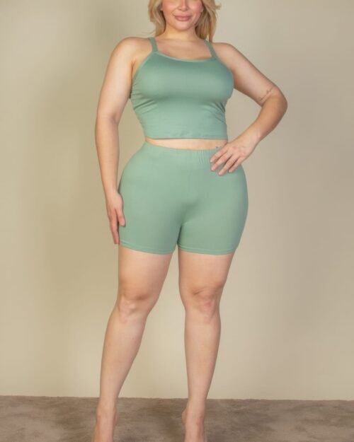 plus size split back cami top & shorts set