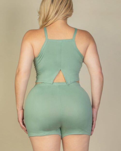plus size split back cami top & shorts set