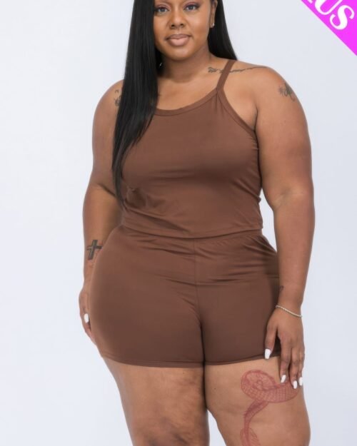 plus size split back cami top & shorts set