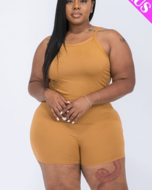 plus size split back cami top & shorts set