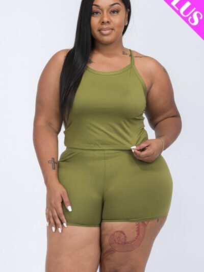 Plus Size Split Back Cami Top & Shorts Set Plus Size Split Back Cami Top & Shorts Set