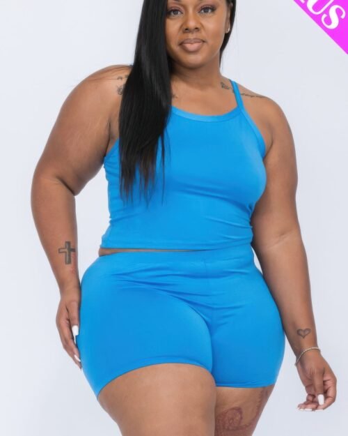 plus size split back cami top & shorts set
