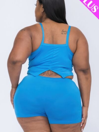 Plus Size Split Back Cami Top & Shorts Set Plus Size Split Back Cami Top & Shorts Set